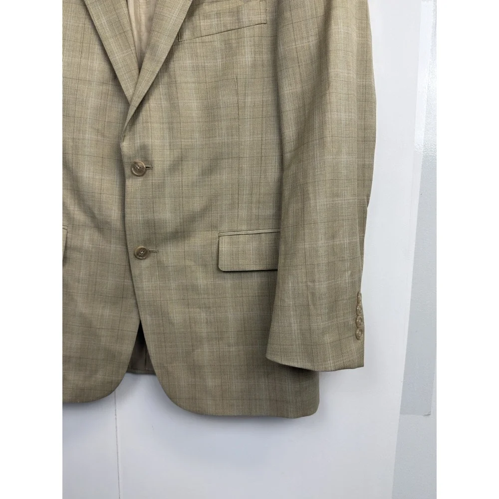 Perry Ellis Portfolio Men's 42S Sport Coat Two Button 100% Wool‎ Beige Plaid